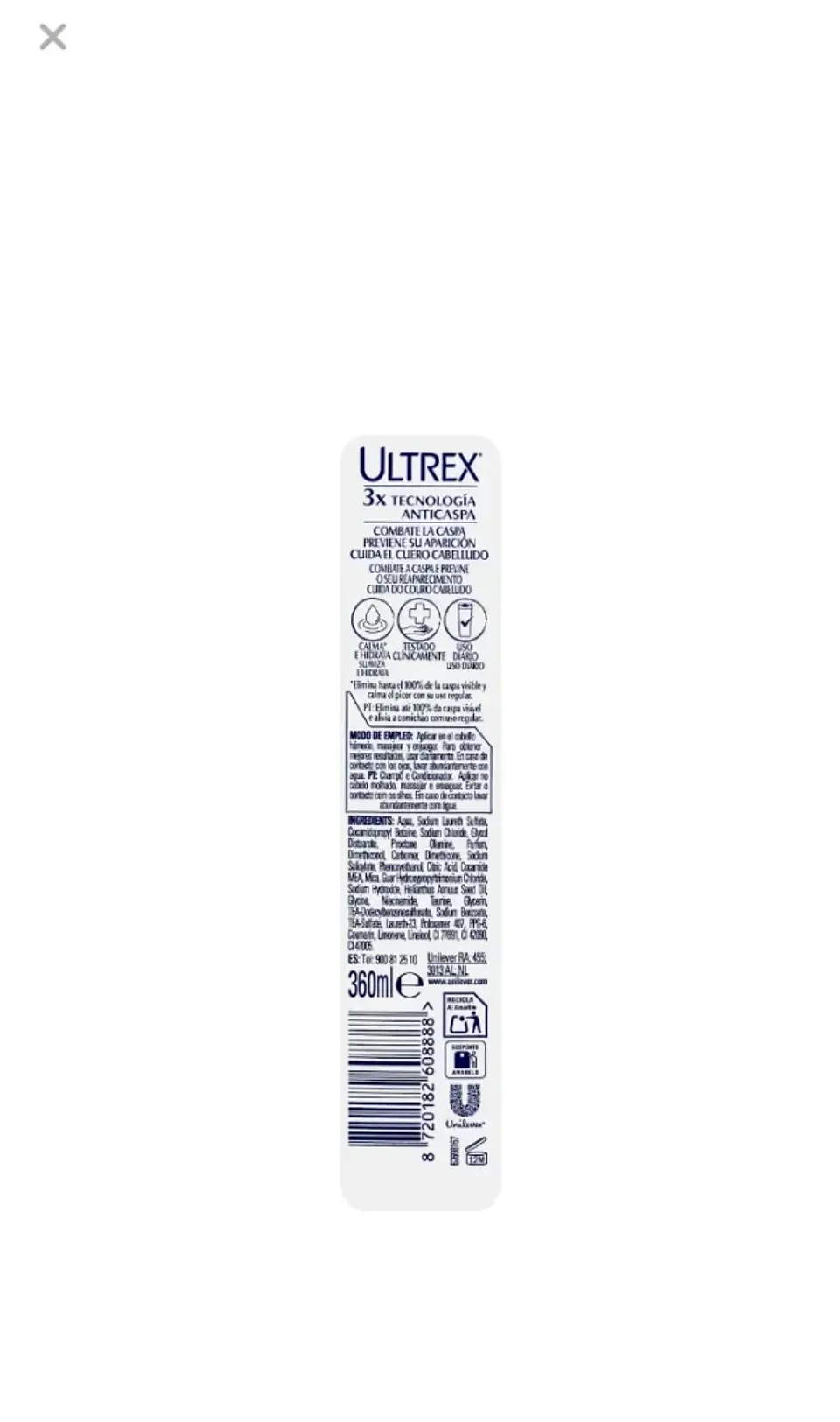 Champú y acondicionador anticaspa Classic 2 en 1 Ultrex todo tipo de cabello 360ml 2