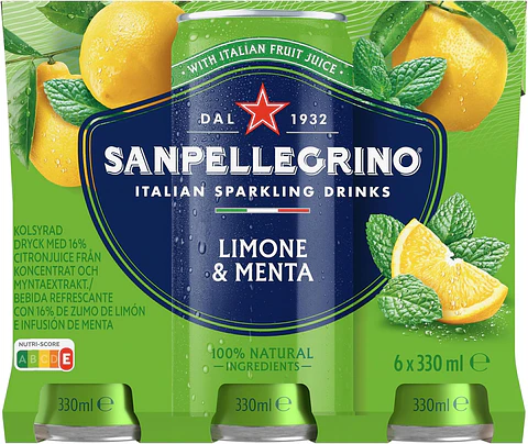 Agua mineral natural con gas con sabor limón y menta, Pack 6x33cl