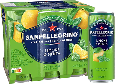 Agua mineral natural con gas con sabor limón y menta, Pack 6x33cl