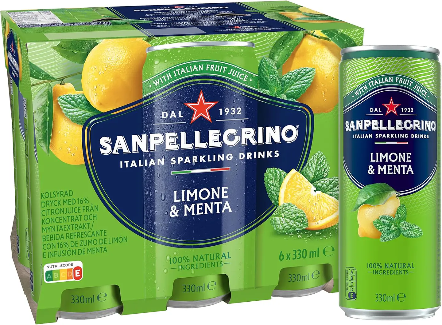 Agua mineral natural con gas con sabor limón y menta, Pack 6x33cl 1