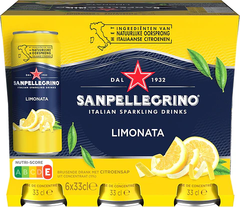 Limonada agua mineral con gas y zumo de limón. Pack 6x33cl