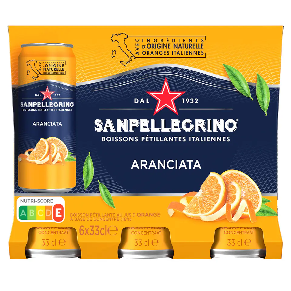 Agua mineral natural con gas con zumo natural de naranja a partir de concentrado. Pack 6x33cl 1