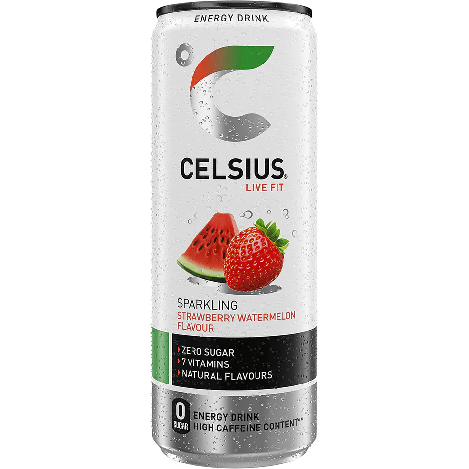 Bebida energética con gas sabor fresa y sandía zero azúcar y 7 vitaminas alto contenido en cafeína 1