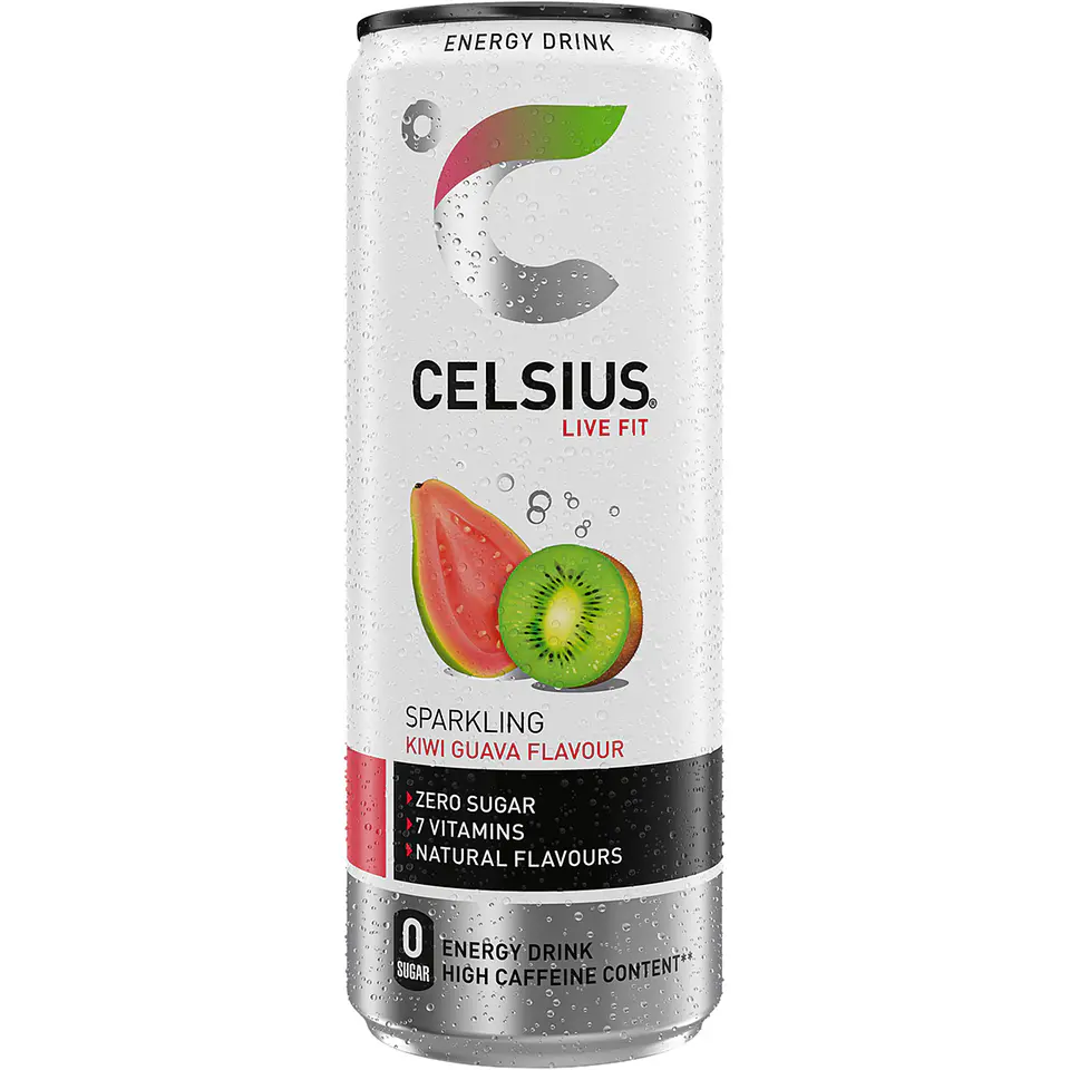 Bebida energética con gas sabor kiwi y guayaba zero azúcar y 7 vitaminas alto contenido en cafeína 1