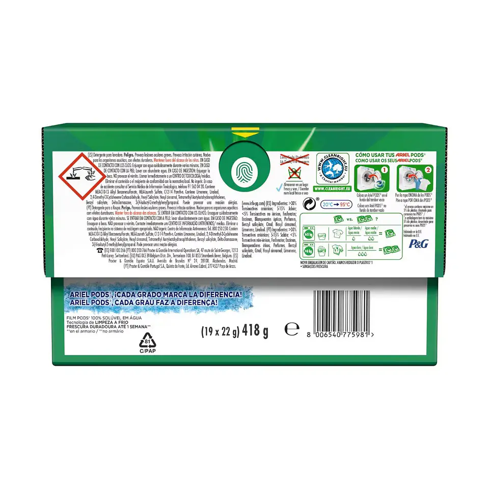 Detergente En Cápsulas +Frescor Sensaciones Ariel 19 Lv 2