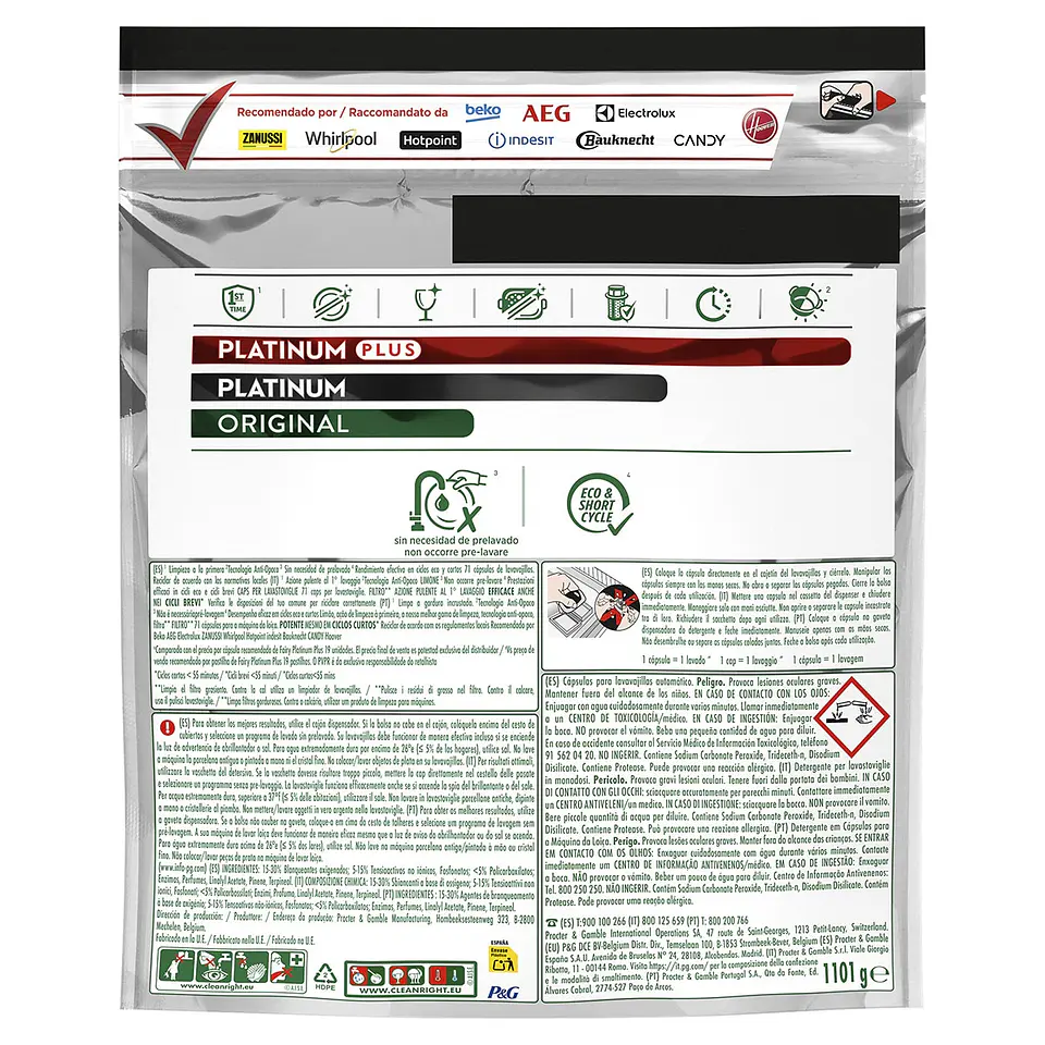 Detergente lavavajillas Platinum Plus All in 1 2