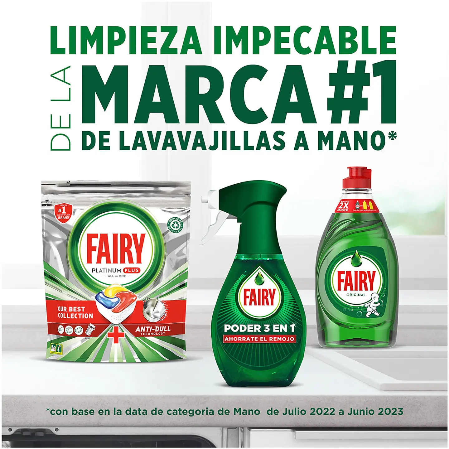 Lavavajillas a mano poder 3 en 1 limón ahorra el remojo + recambio de 500ml pack ahorro 4