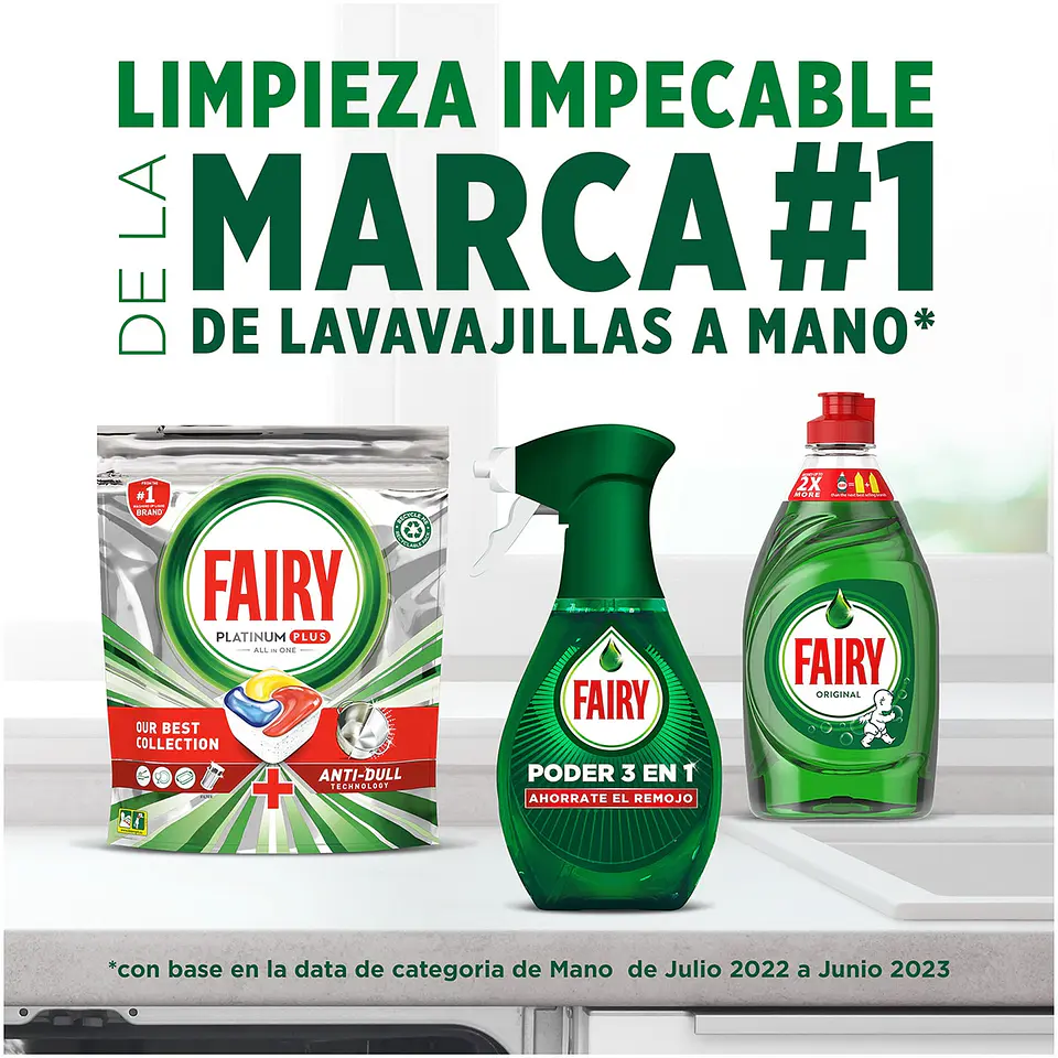 Lavavajillas a mano poder 3 en 1 limón ahorra el remojo + recambio de 500ml pack ahorro 4