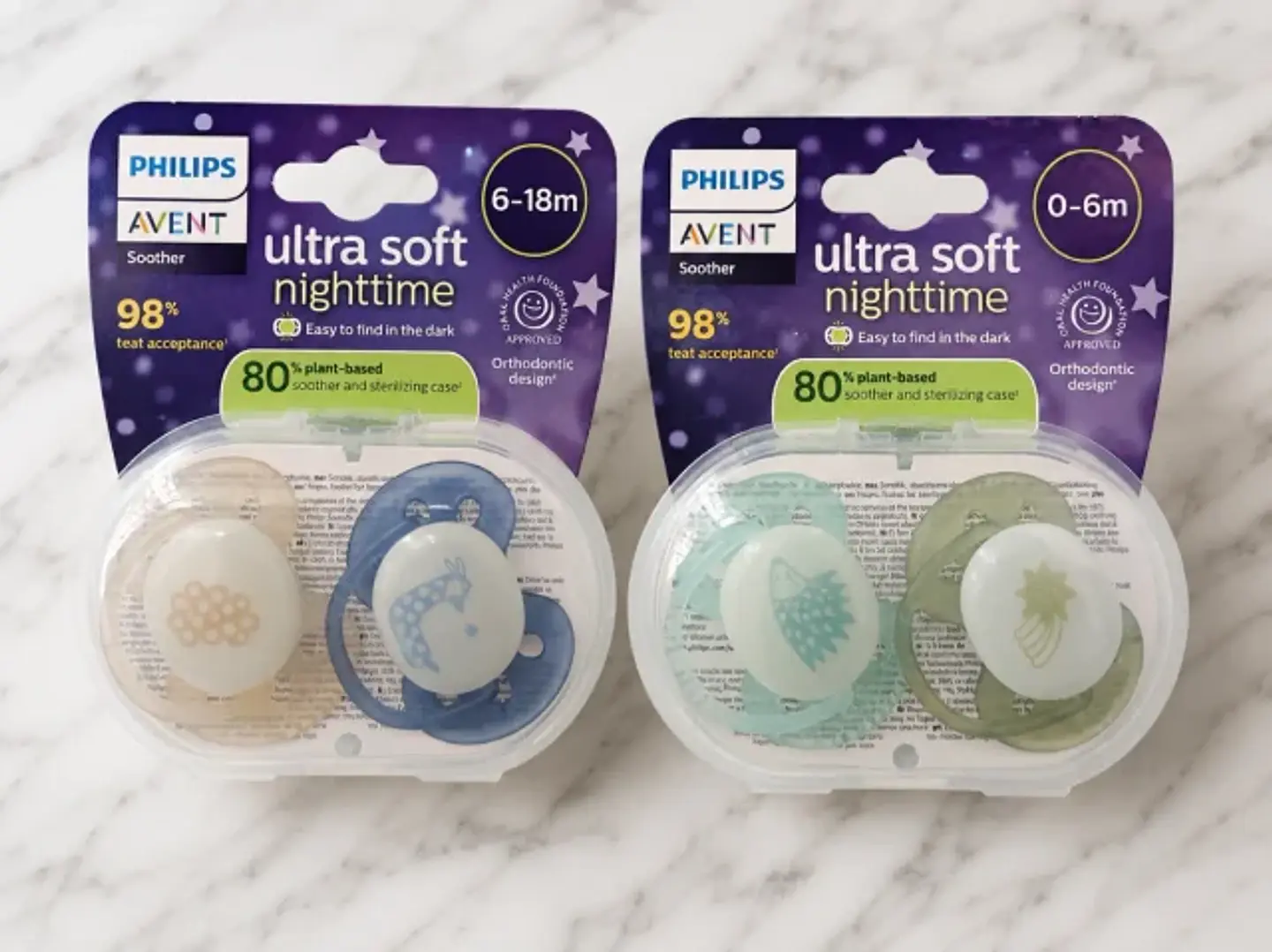 Pack Chupetes Philips Avent Ultra Soft Nightime 1