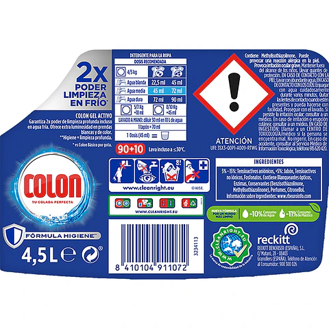 Detergente líquido gel activo fórmula higiene