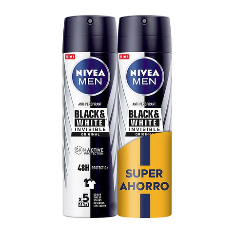 Desodorante en spray Black & White Invisible Original Nivea Men pack de 2 unidades de 200 ml