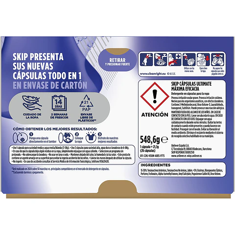 Detergente cápsulas Ultimate Todo en 1 Máxima Eficacia