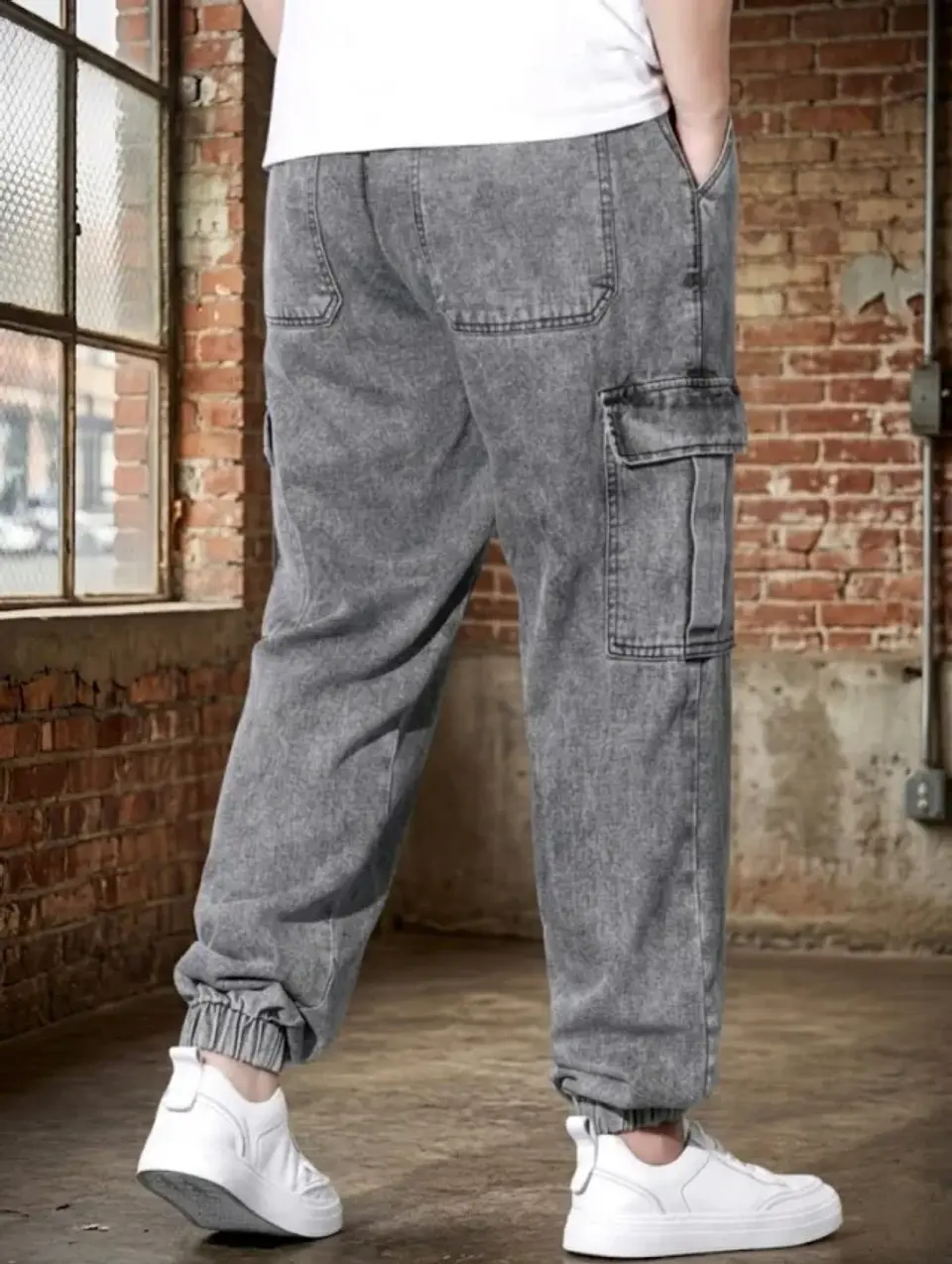 Pantalones Vaqueros Grises cintura goma 3
