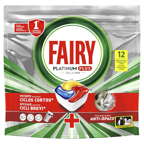 Lavavajillas a máquina platinum plus pastillas todo en uno Fairy 12