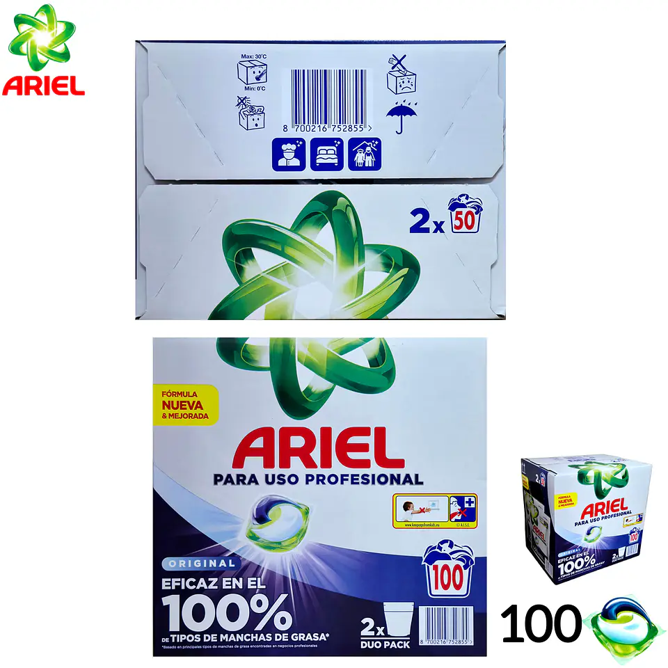 Detergente en Capsulas Ariel Pods Original Profesional 100 Lavados 6