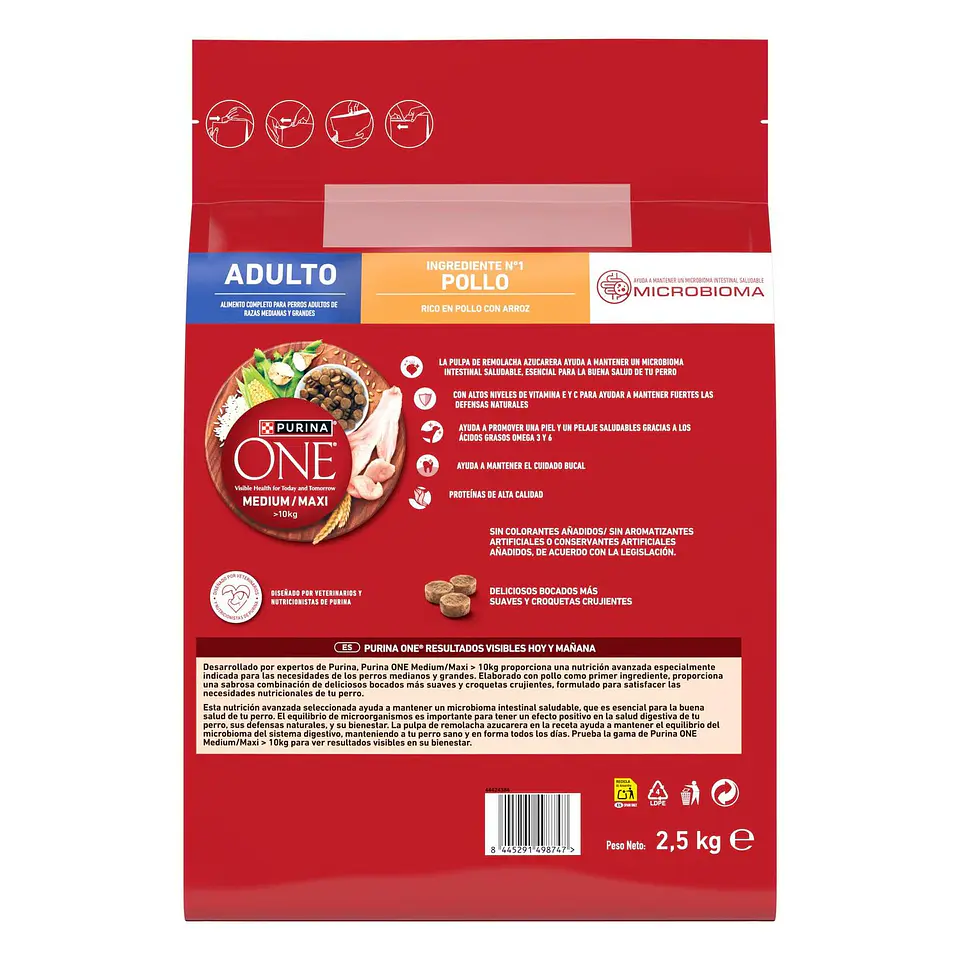 Pienso de pollo microbioma intestinal equilibrado para perro adulto Purina One 3