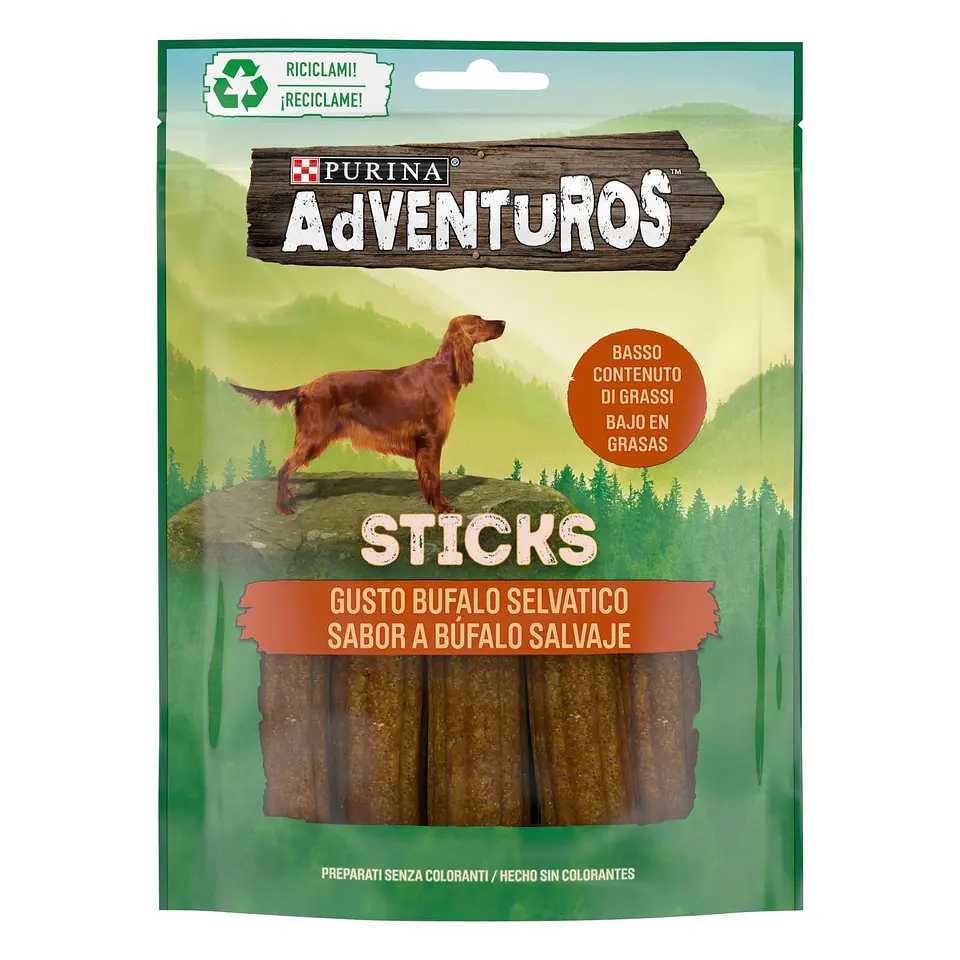 Snack para perros sabor búfalo Purina Adventuros Sticks 1