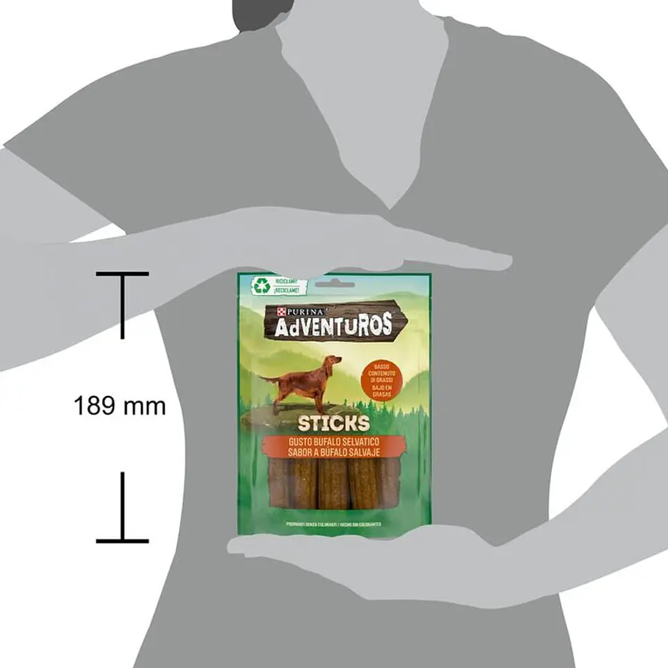 Snack para perros sabor búfalo Purina Adventuros Sticks 8