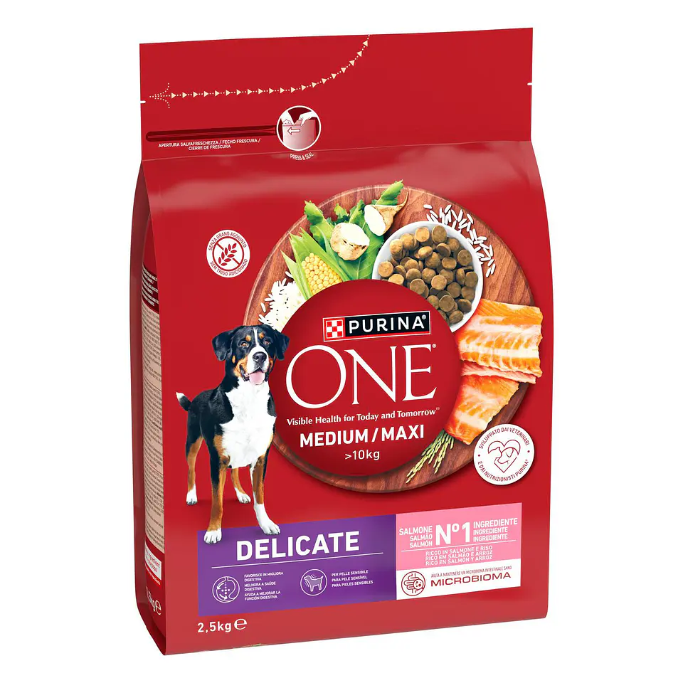 PURINA ONE Alimentación de perro medium-maxi junior salmón y arroz 2,5 kg. 1