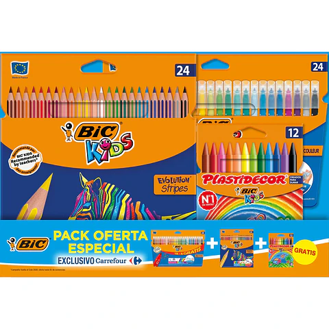 Estuche Bic Kids con Rotuladores de Colores 24 uds + Lápices de Colores 24 uds + Plastidecor 12 uds