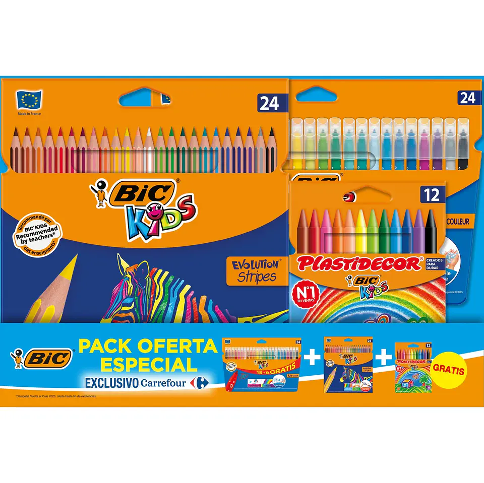 Estuche Bic Kids con Rotuladores de Colores 24 uds + Lápices de Colores 24 uds + Plastidecor 12 uds 1