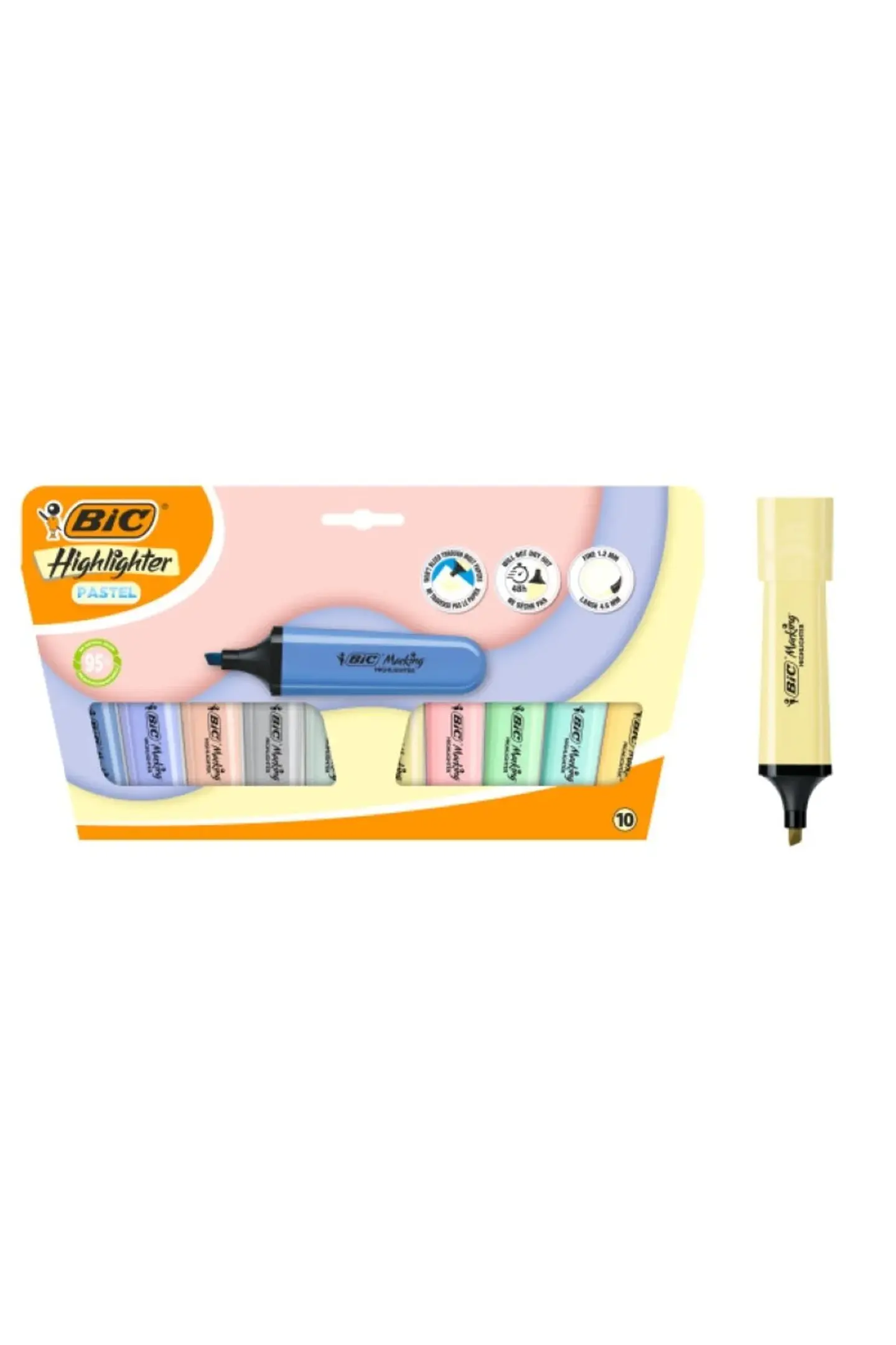 Pack de 10 Marcadores Fluorescente Flat Pastel BIC 1