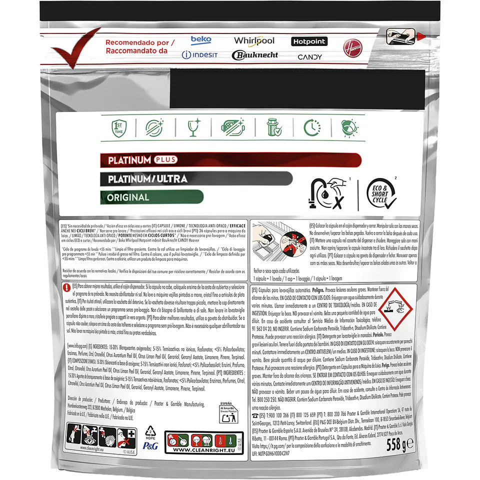 Detergente lavavajillas Platinum Plus Limón 2