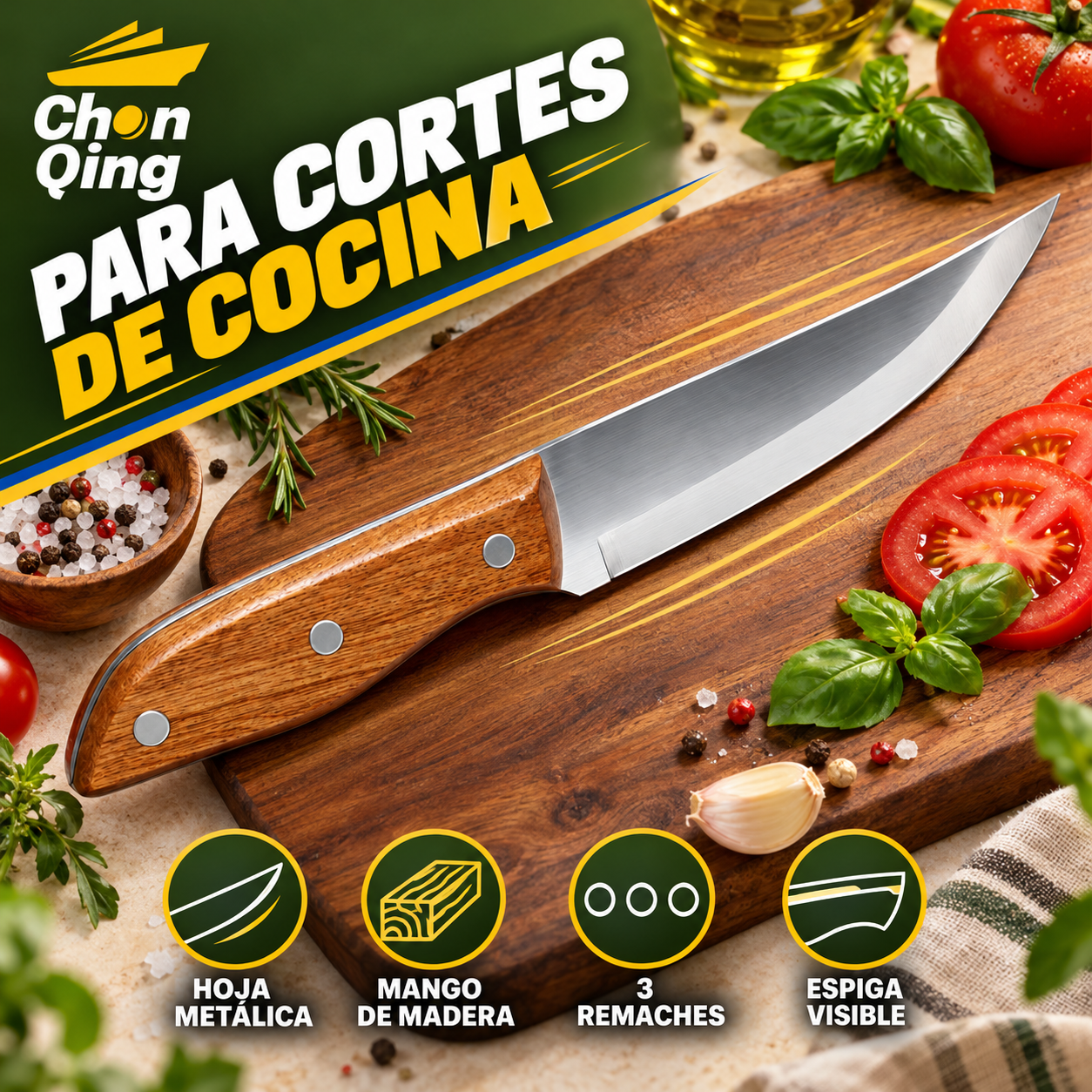 Cuchilo De Cocina Con Mango De Madera 3