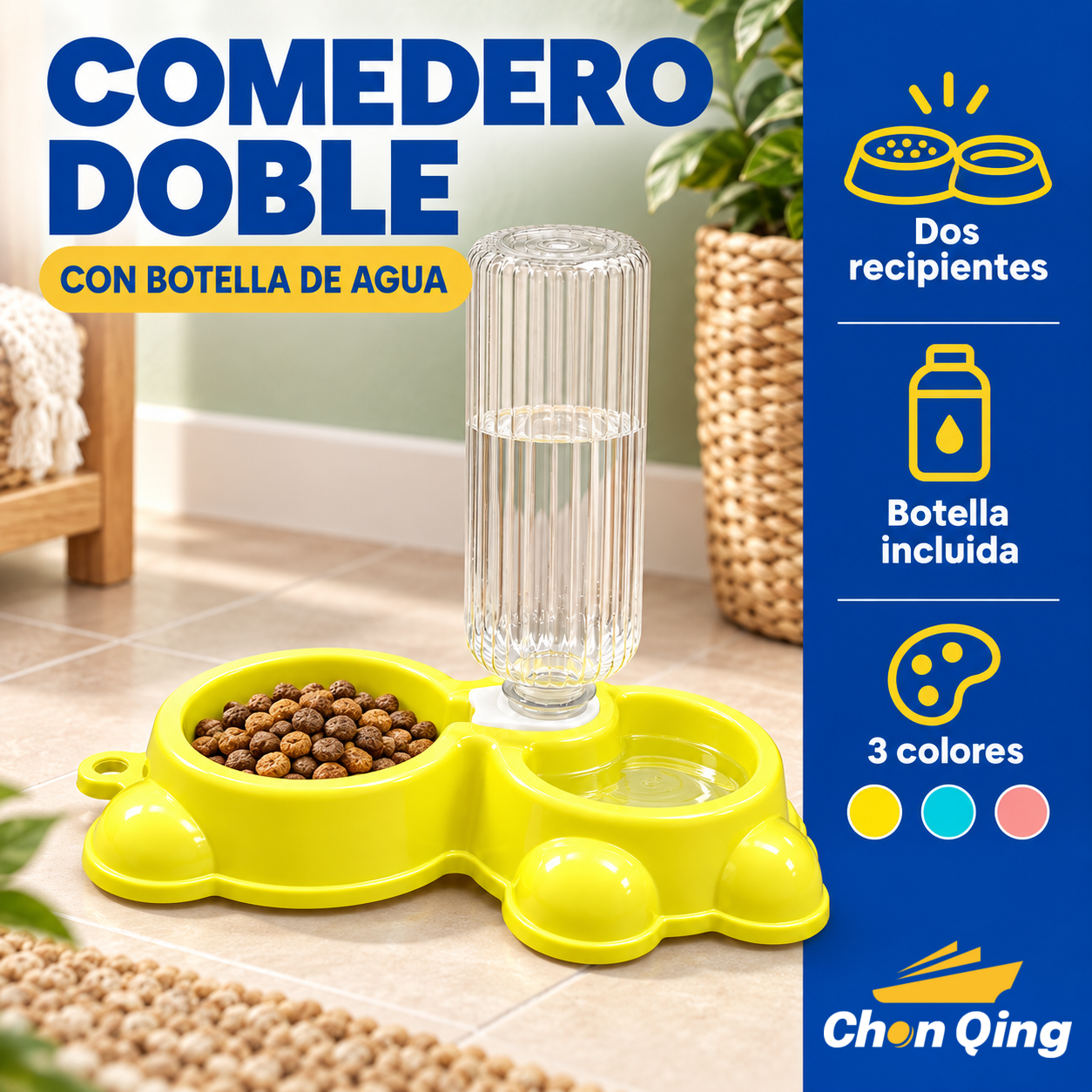 comedero y bebedero doble con dispensador automático de agua 8