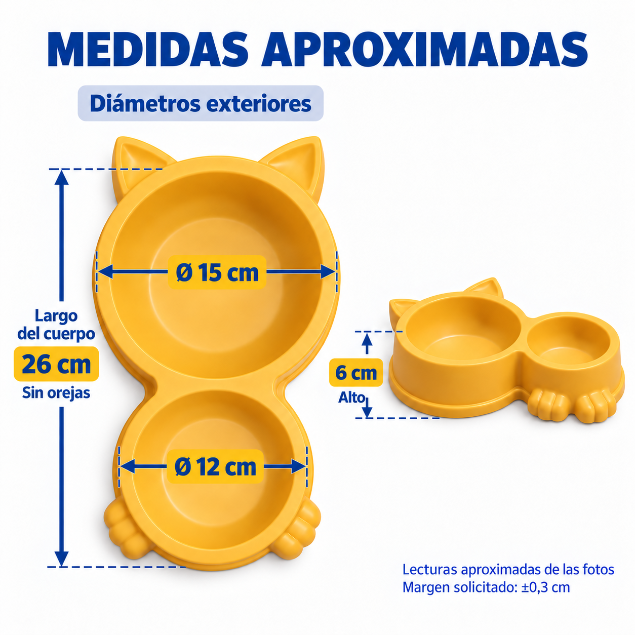 plato comedero doble para gatos con diseño en forma de cabeza y orejas de gato 2