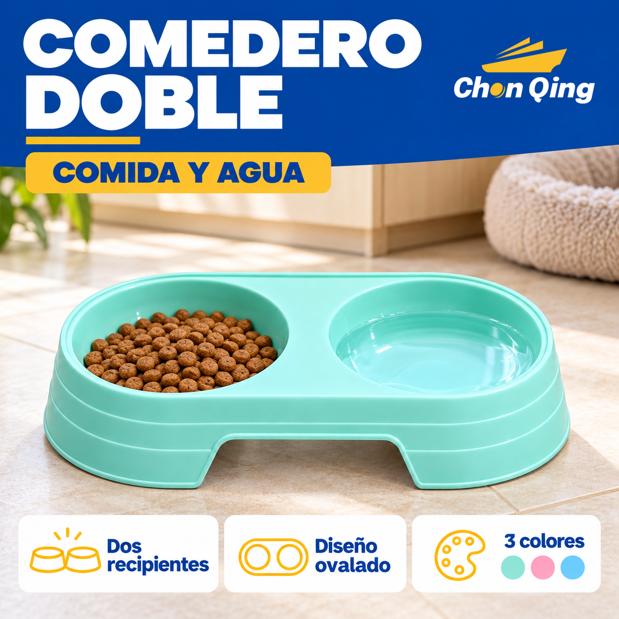 comedero y bebedero doble de plástico para mascotas (gatos o perros pequeños) 7