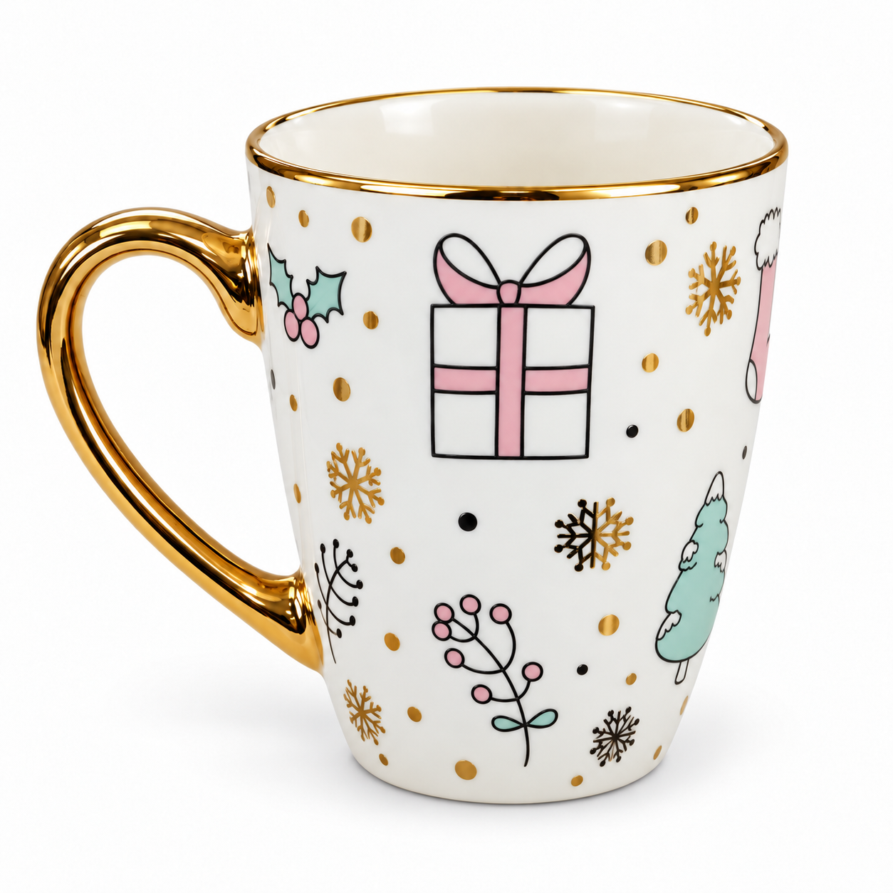 TAZA NAVIDEÑA FILO DORADO LOZA 3