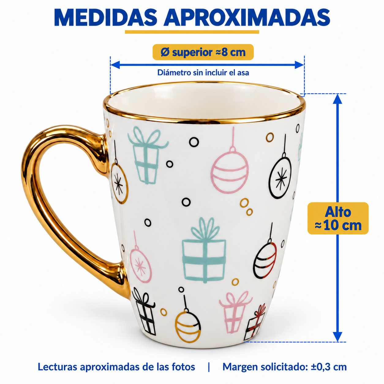 TAZA NAVIDEÑA FILO DORADO LOZA 5