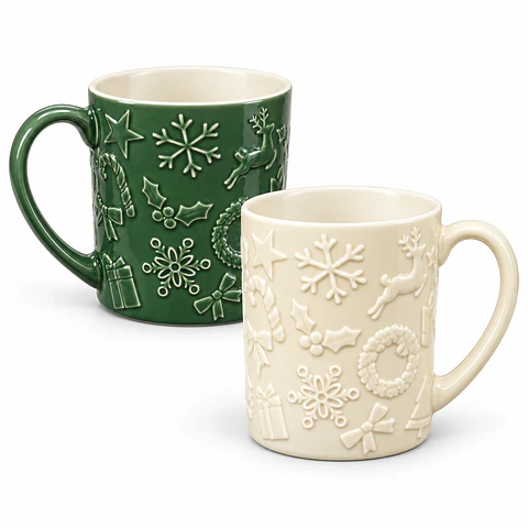 Tazas Con Diseño Navideño En Relieve