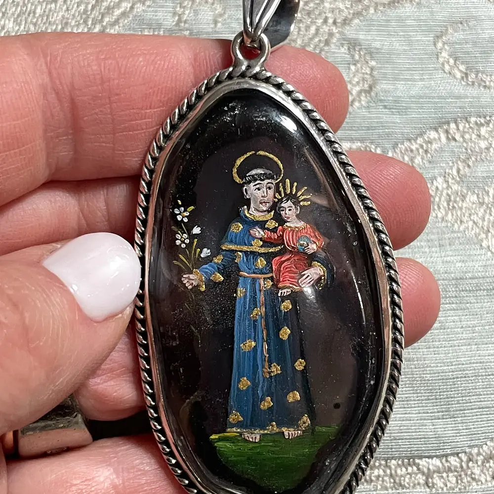Medalla de San Antonio de Padua sobre Ágata Pintada a Mano 