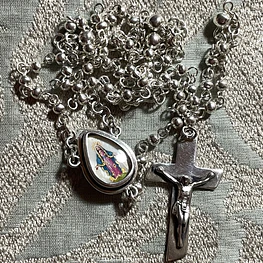 Rosario de Plata 950 con Medalla Gota de la Virgen de los Rayos (48 cm)
