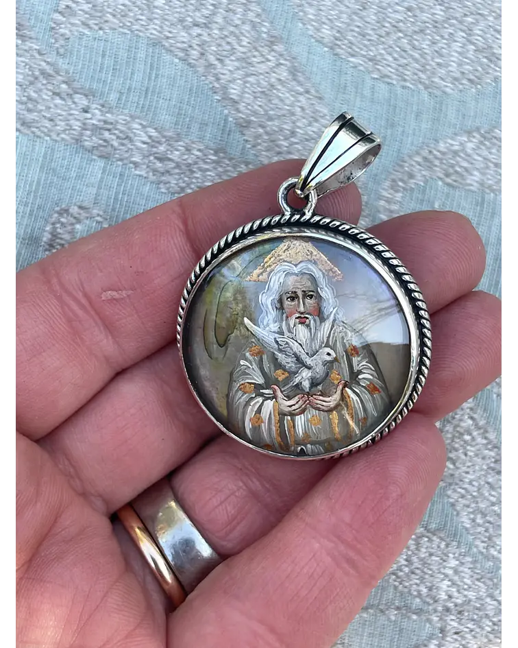 Medalla Dios Padre y Jesús Buen Pastor – Plata 950 y nácar
