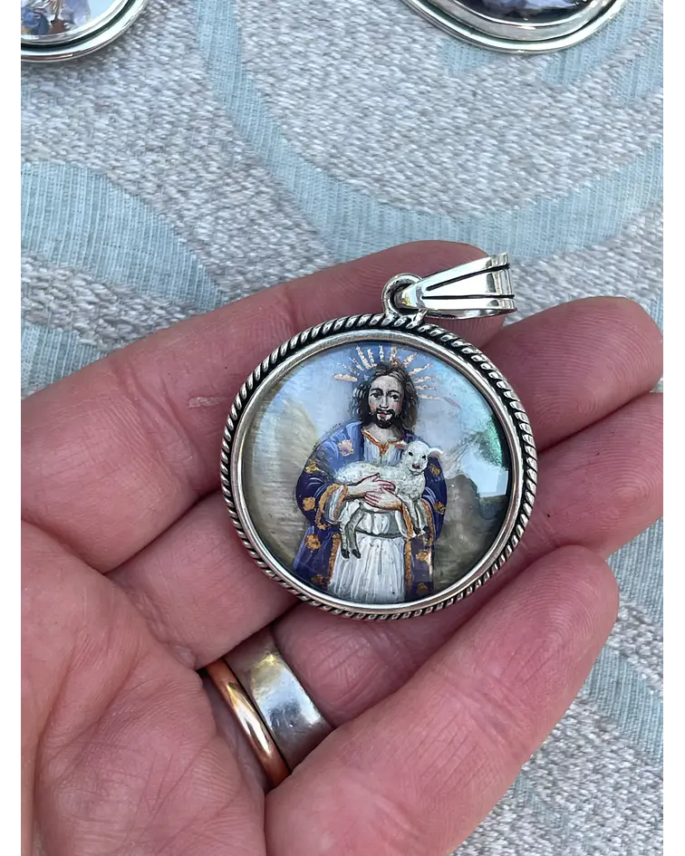 Medalla Dios Padre y Jesús Buen Pastor – Plata 950 y nácar