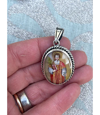 Medalla San Lorenzo y Santa Margarita María de Alacoque – Plata 950 y nácar