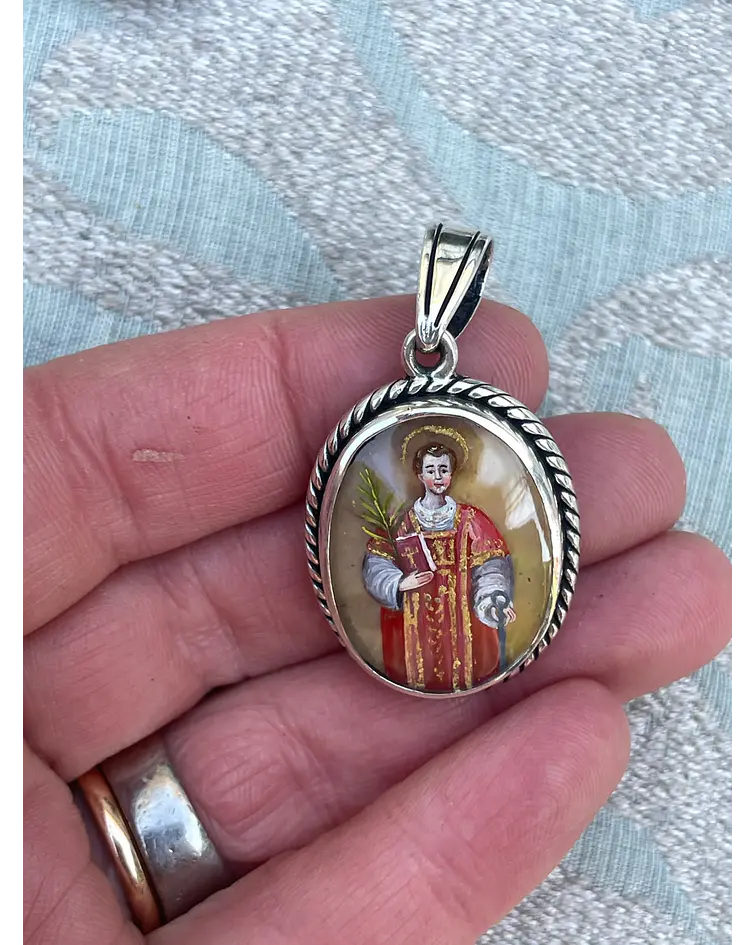 Medalla San Lorenzo y Santa Margarita María de Alacoque – Plata 950 y nácar