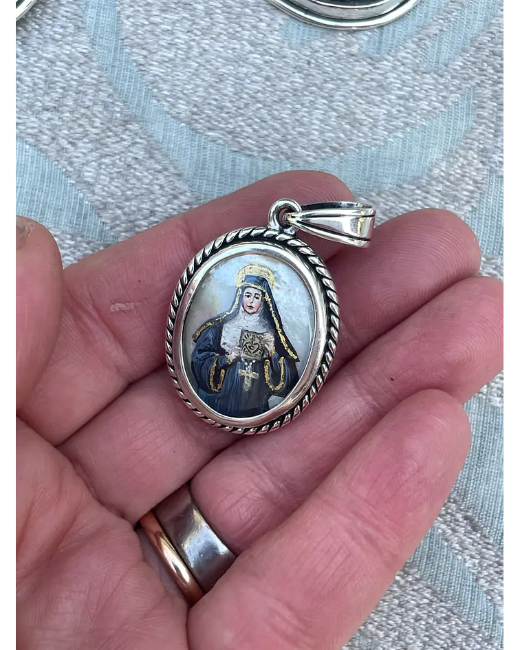 Medalla San Lorenzo y Santa Margarita María de Alacoque – Plata 950 y nácar
