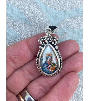 Medalla Gota Virgen del Perpetuo Socorro y Jesús de la Divina Misericordia – Plata 950 y nácar