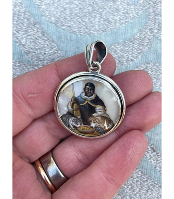 Medalla San Martín de Porres y San Charbel – Plata 950 y nácar
