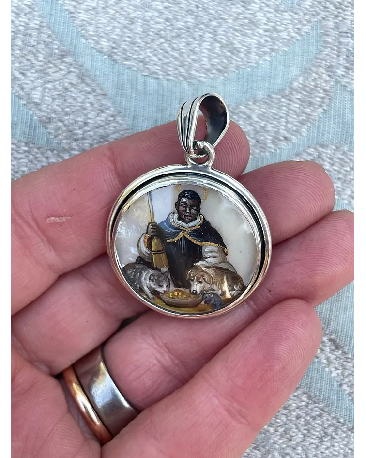 Medalla San Martín de Porres y San Charbel – Plata 950 y nácar