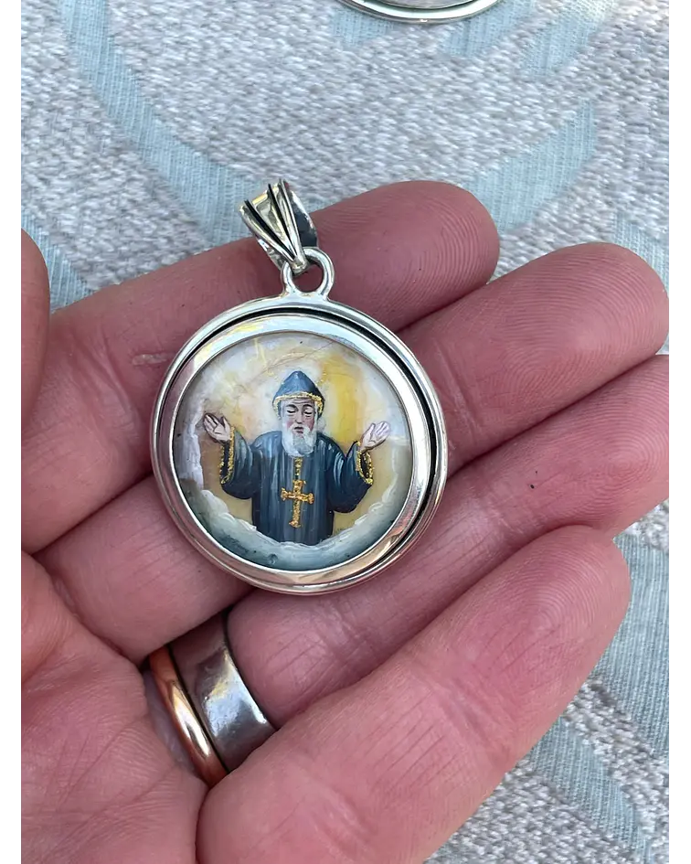 Medalla San Martín de Porres y San Charbel – Plata 950 y nácar