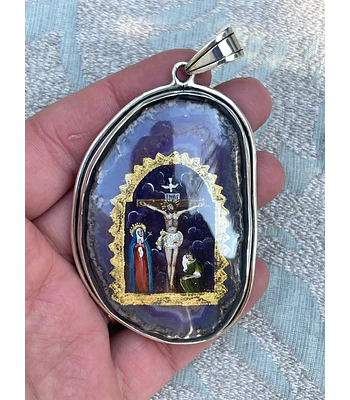 Gran Medallón Señor de los Milagros – Ágata natural pintada a mano