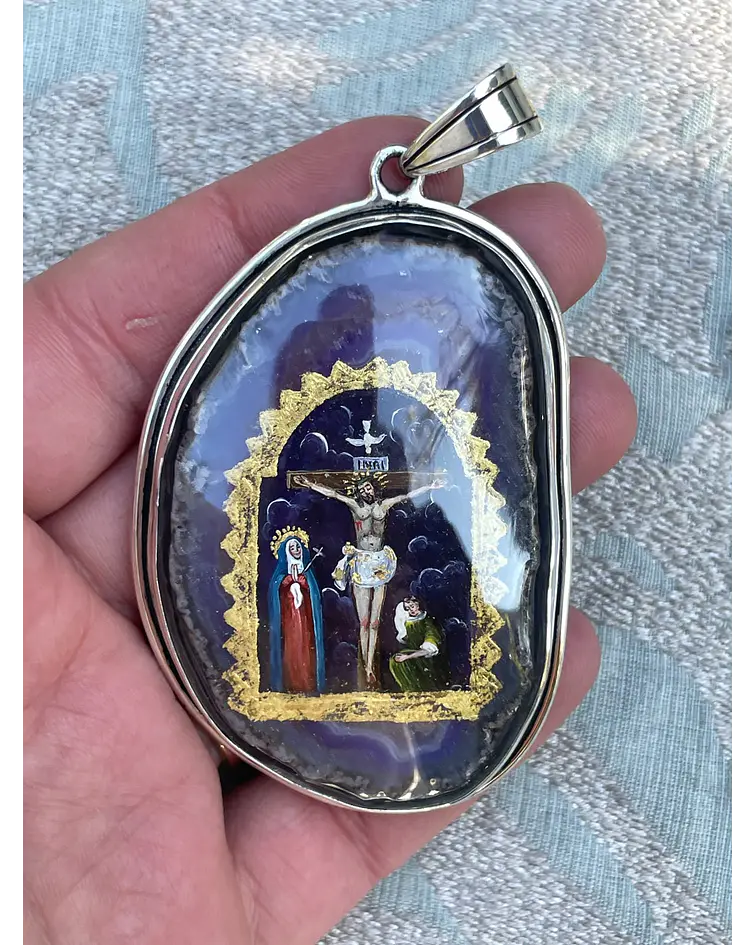 Gran Medallón Señor de los Milagros – Ágata natural pintada a mano