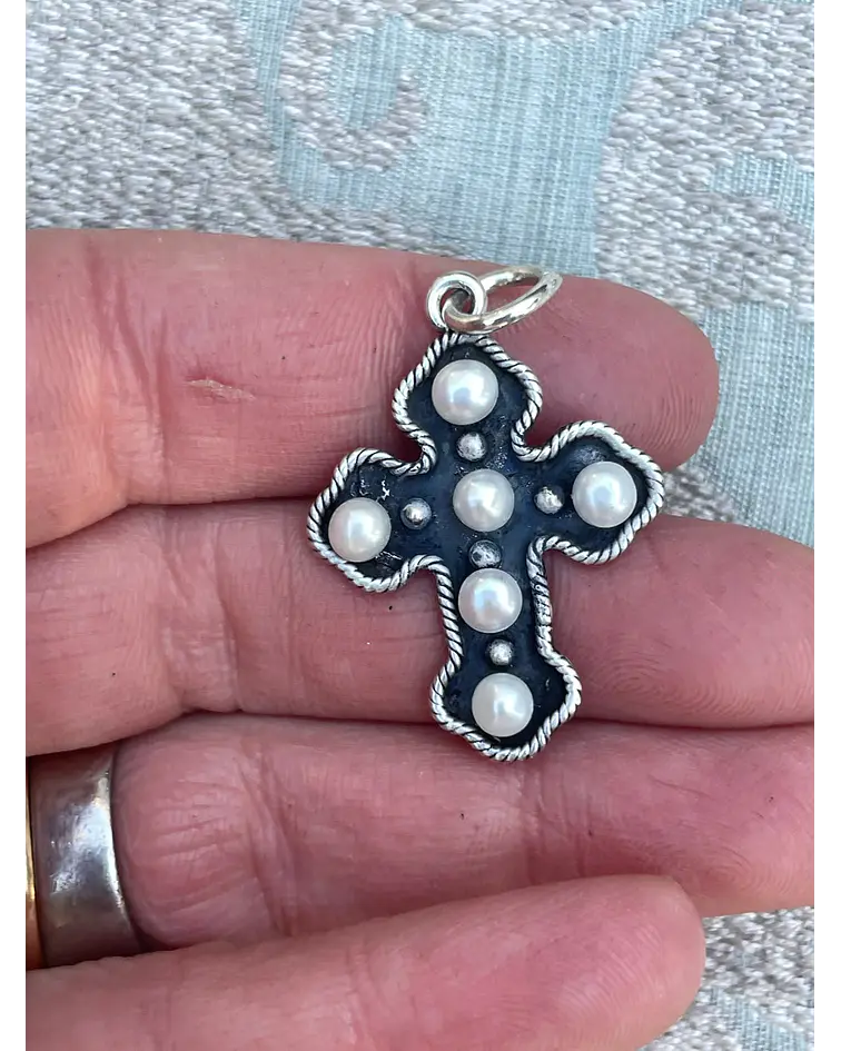 Cruz Bizantina con Perlas – Plata 950