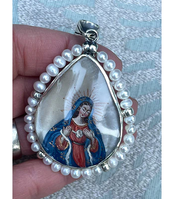 Medalla Virgen Desatanudos y Arcángel Arcabucero con Perlas – Plata 950