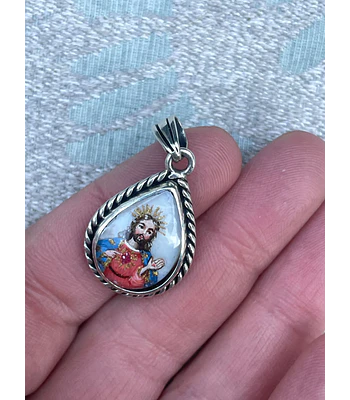 Medalla Sagrado Corazón de Jesús y San Pío de Pietrelcina – Plata 950 | 1,7 × 2,3 cm